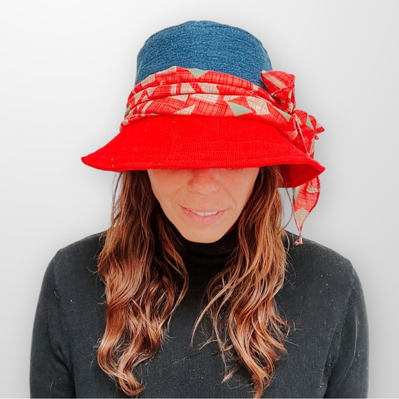 ♻️ Upcycle Hat Women’s Spring Hats with Hair Scarf Eco Friendly Sustaina… - Picture 3 of 5